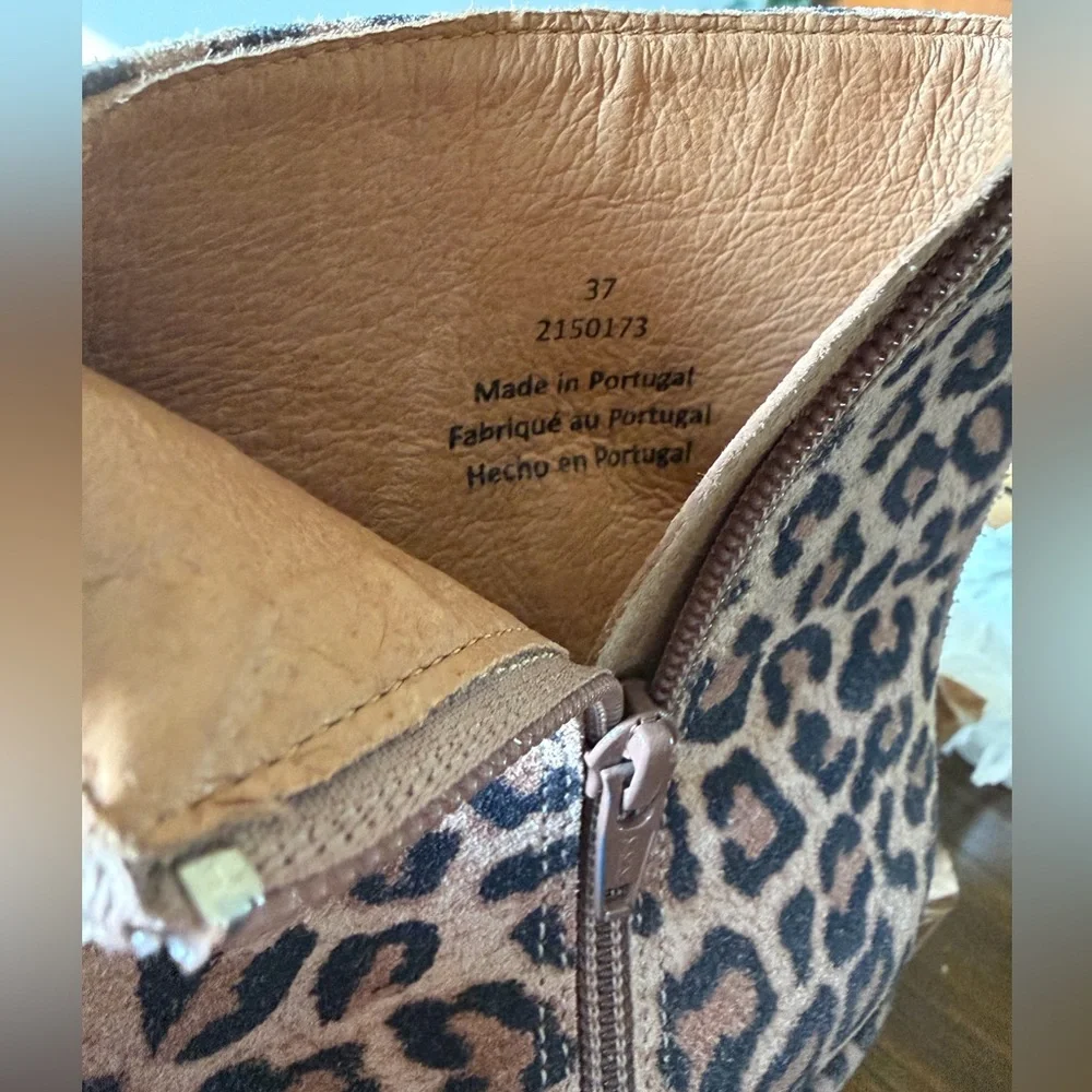 Free People Nicola Suede Block Heel Calf Boots Leopard Cheetah Women’s 37 7 - Picture 9 of 12